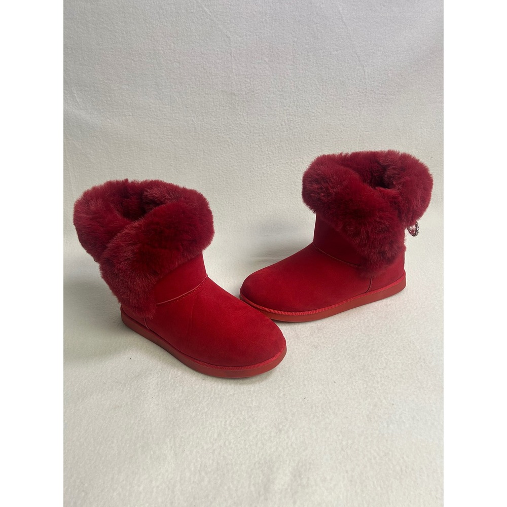 Y2K Glam Juicy Couture Womens 8.5 Red Faux Fur Rhinestone Bow Ken Winter Boots